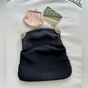 INGBER, VINTAGE, FOLDABLE, BLACK CLUTCH BAG.